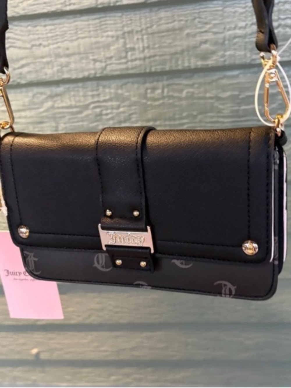 Juicy Couture Black Quilted Logo Accent Crossbody Bag with Gold Hardware